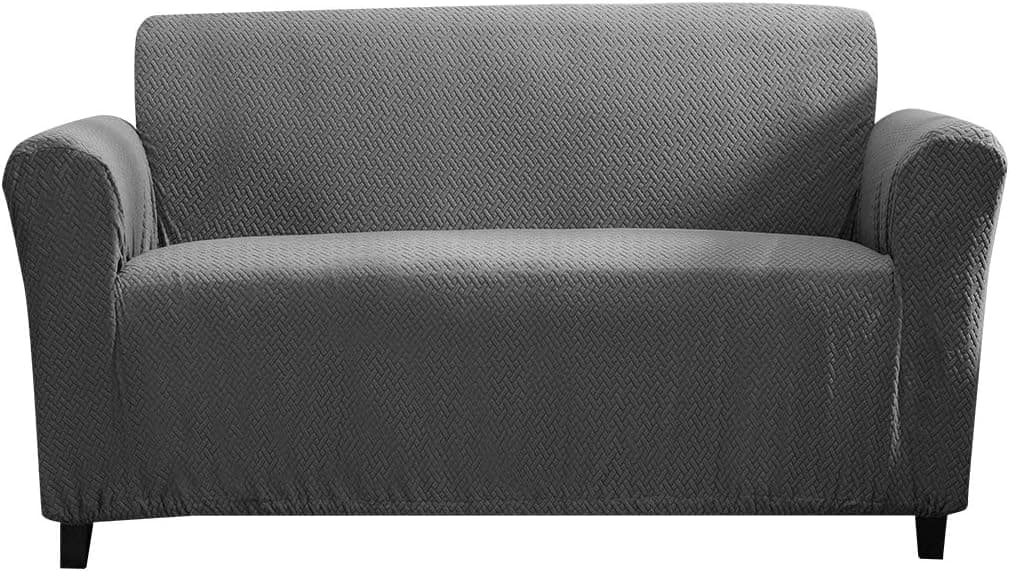 Home Queen Stretch Sofa Covers, 1-Piece Non-Slip Stripes Sofa Protector, Furniture Covers for Dogs, Kids, Pets (Loveseat, Grey)