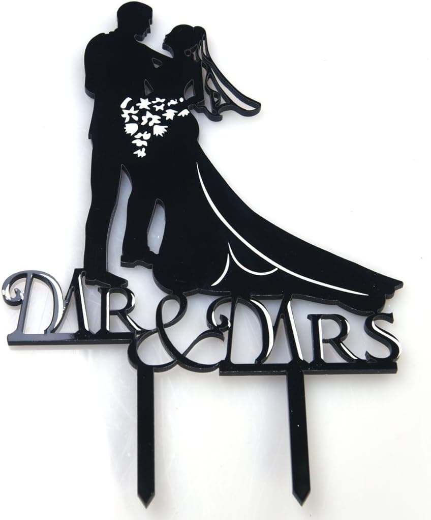 BECUTE Acrylic Romantic Mr. & Mrs. Bride and Groom Silhouette Wedding Cake Topper for Wedding and Parties Decoration