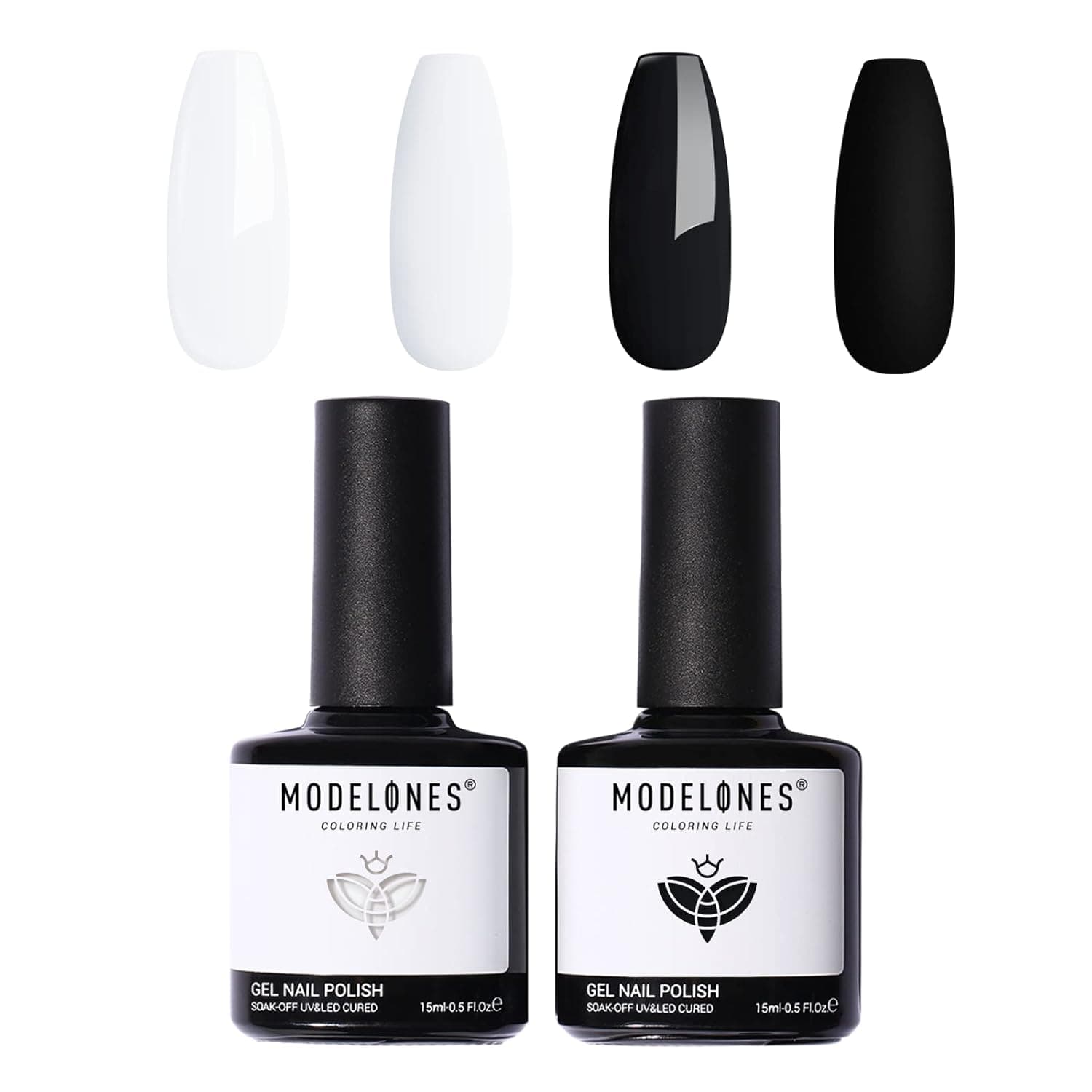 Modelones Gel Nail Polish Kit, 2 Pcs 15 ml White Black Gel Polish Set Soak Off LED Nail Gel Polish [Long Lasting] [Vegan] Nail Lacquer Nail Art Design Decoration DIY at Home Holiday Beauty Gifts 0.5Oz(Each) Mother's Day
