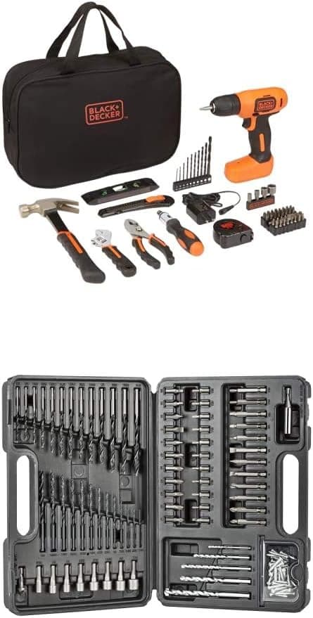 BLACK+DECKER 8V Drill & Home Tool Kit, 57 Piece (BDCD8PK) with BLACK+DECKER BDA91109 Combination Accessory Set, 109-Piece
