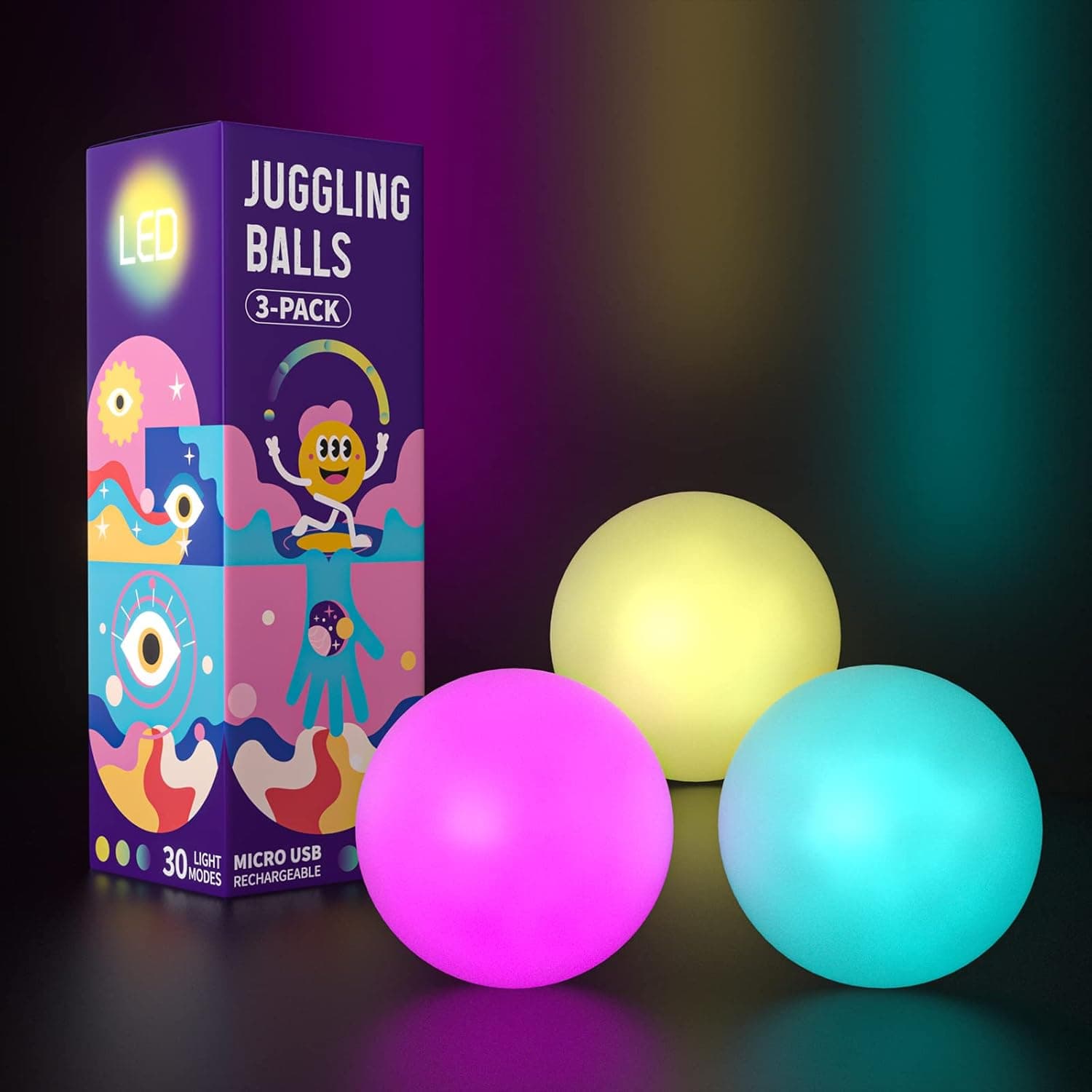 POITOI LED Juggling Balls Light Up Juggling Balls Glow in The Dark Juggling Balls USB Rechargeable Glowing Juggling Ball (Set of 3) 90g/3.2oz¡­