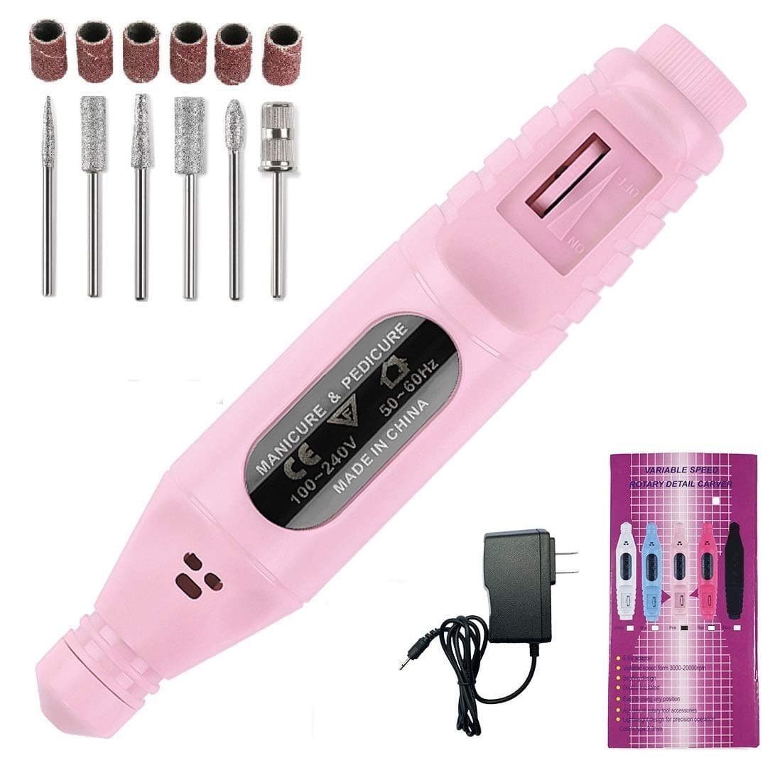 Professional Electric Nail Drill,Nail Art Drill Kit,Manicure Grinder Tools for Acrylic Nails with Nail Drill Bits Set and Sanding Bands,Acrylic Nail Tools,Nail File Manicure Pedicure Machine Set(Pink)
