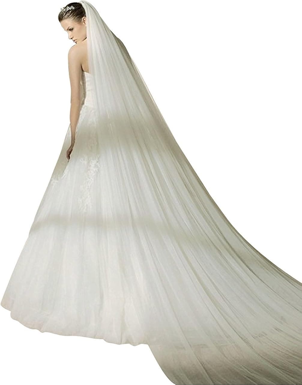 Two Tiers 3M Cathedral Long Trailing Bridal Wedding Veil Cut Edge With Comb