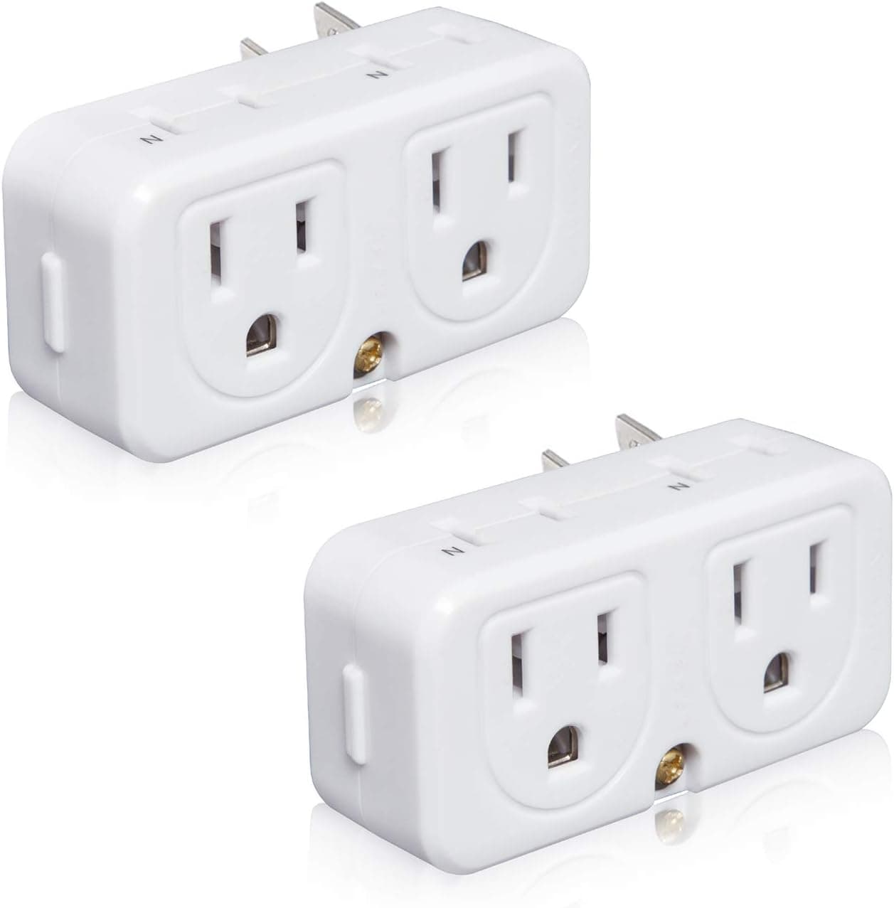Outlet Splitter with 4 Electrical Outlets, Multi Plug Outlet Extender, 3 Prong to 2 Prong Adapter, Mini Wall Tap Power Plug Expander, 2 Pack