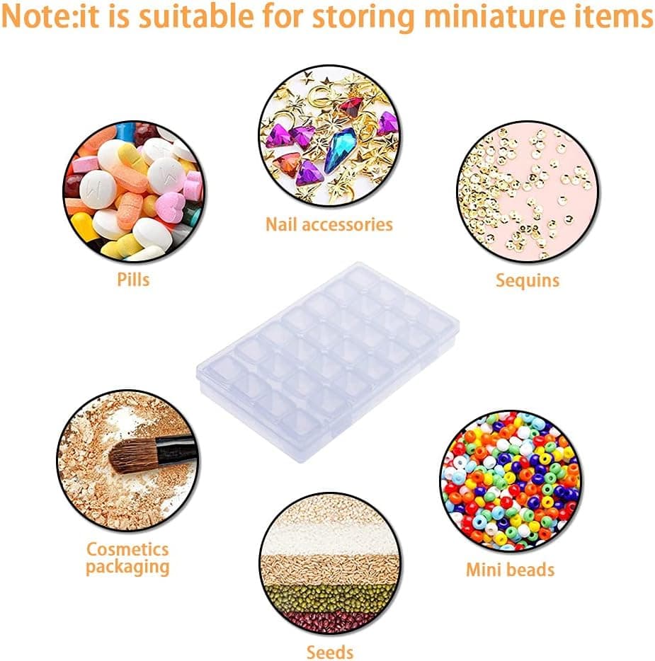 Diamond Embroidery Box, FOME 3 Pack Clear Diamond Painting Storage Box Containers Each with 28 Mini Compartments Grids Mosaic Kits Accessories Storage Box and Cross Stitch Tools for DIY Art Craft