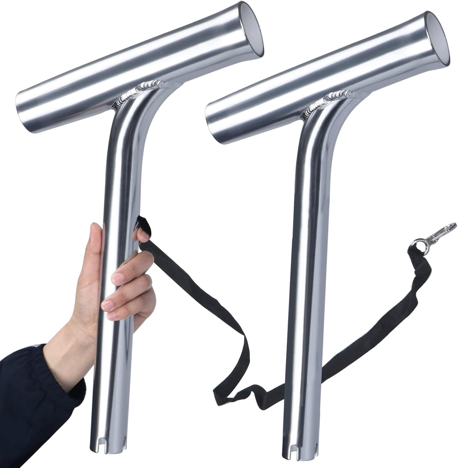 Marinebaby 2Pcs Boat Outrigger Stylish Rod Holder, with Strap Highly Polished Aluminium Fishing Rod Holder ,Trolling Holder for Boat Yacht