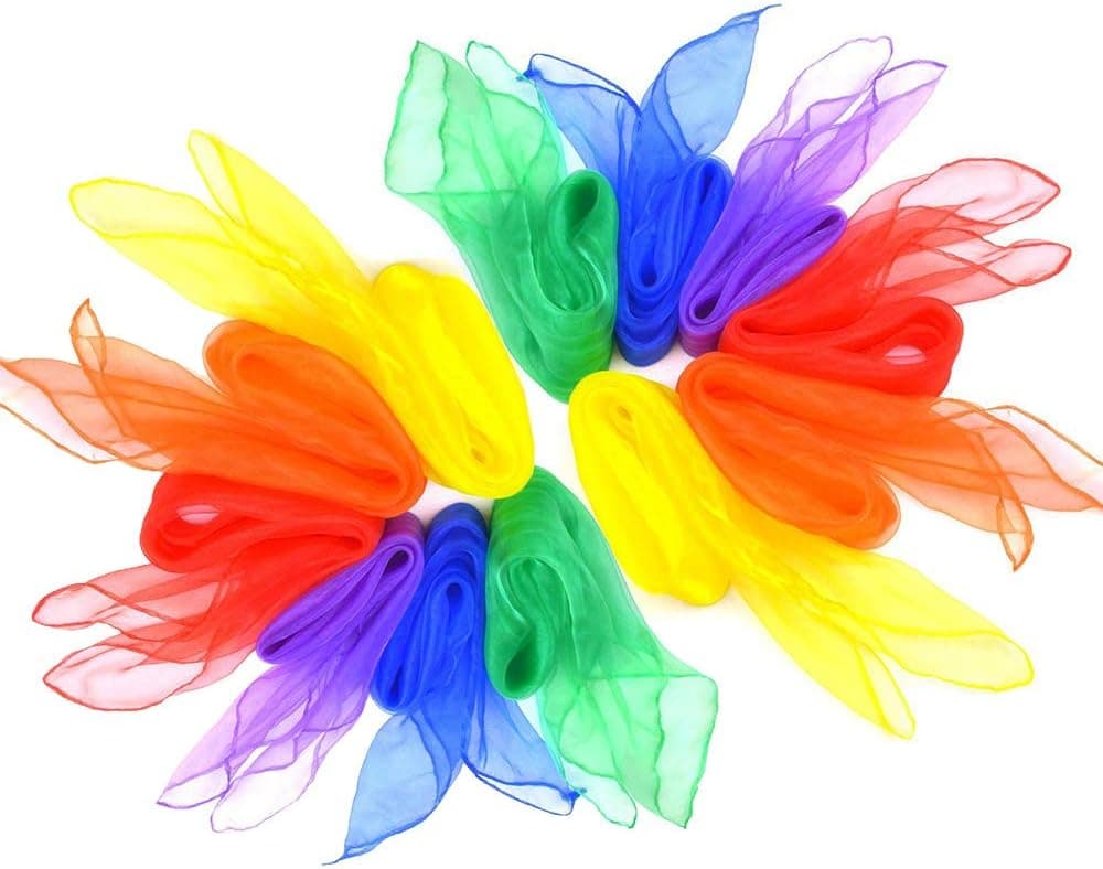 Cinlla Band Rhythm Scarves 12pcs Square Juggling Silk Dance Scarves Music Scarves Children Movement Scarf Magic Tricks Performance Props Accessories