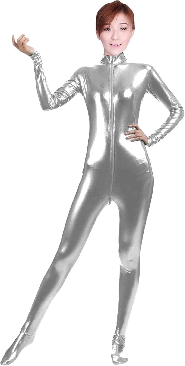 WOLF UNITARD Shiny Metallic Unitard Bodysuit Catsuit