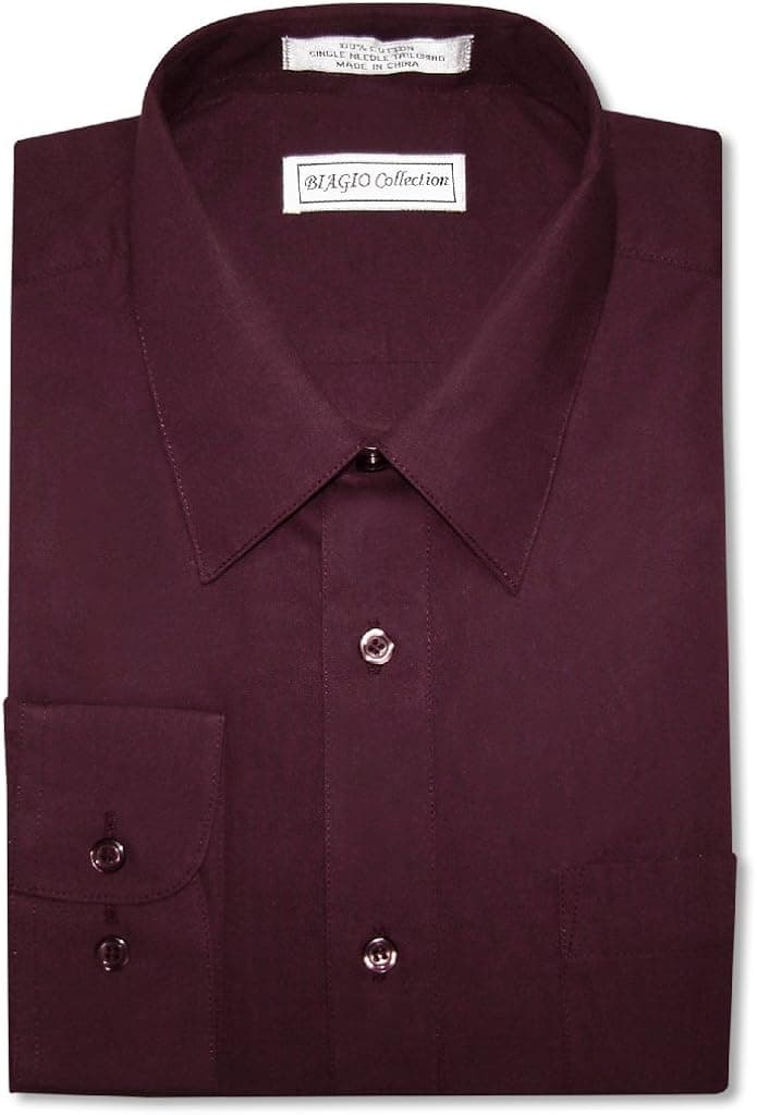 Biagio Men's 100% Cotton Solid Burgundy Color Dress Shirt w/Convertible Cuffs
