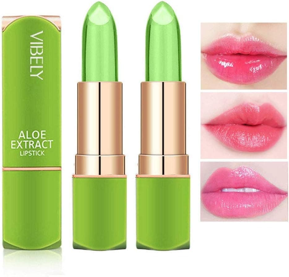 2 Pack Aloe Vera Lipstick, Nutritious Moisturizing Lip Balm Magic Color Change with Mood Lipstick Long Lasting Moisturizer Aloe Extract Lip Care Lip Gloss