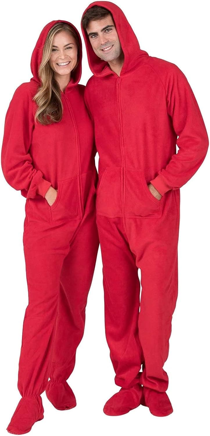 Footed Pajamas - Adult Fleece Hoodie Onesies | One-Piece Pajama Jumpsuits for Men and Women Pjs | Unisex