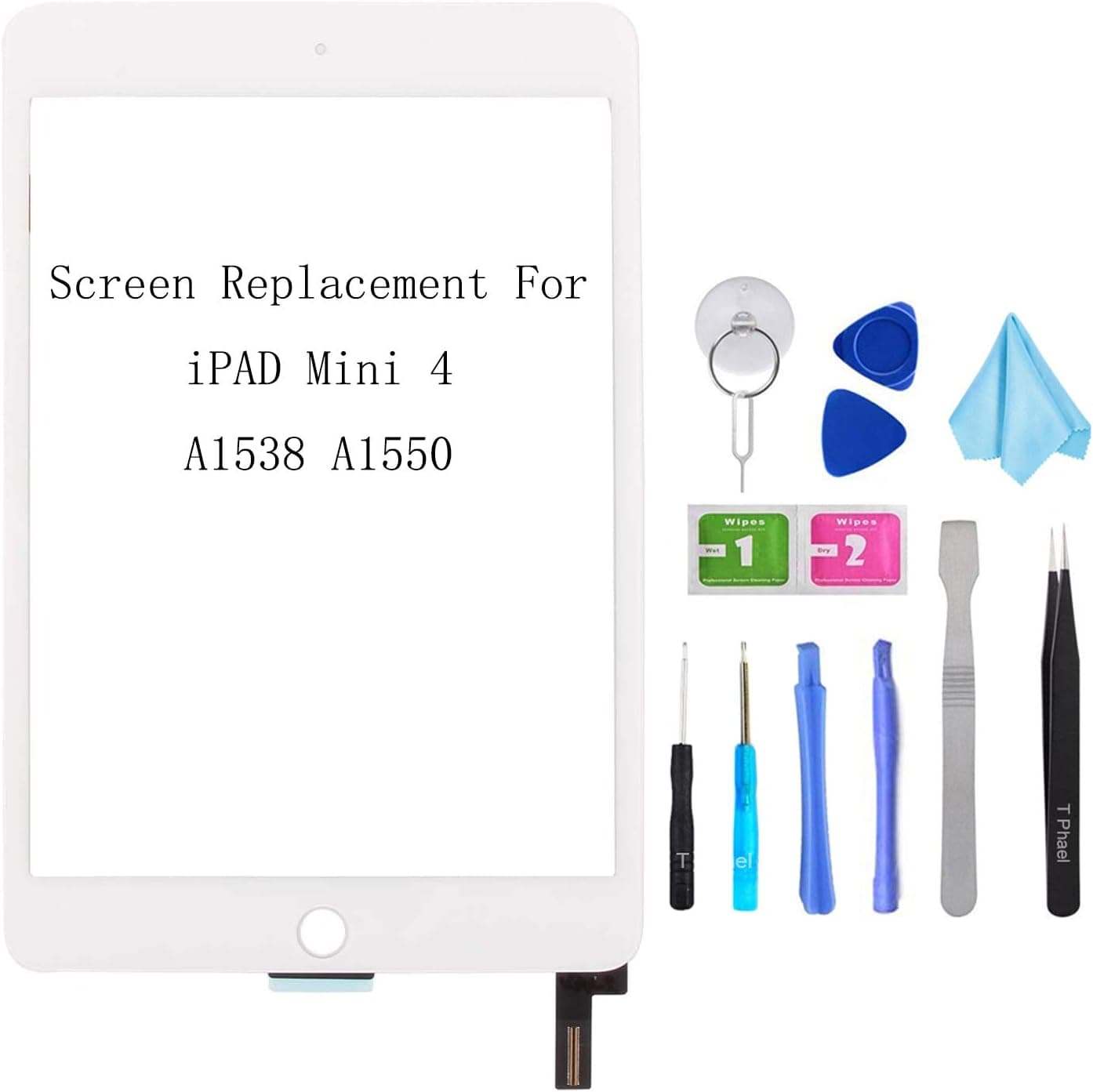T Phael White Screen Replacement for iPad Mini 4 7.9 inch A1538 A1550 Digitizer Glass Touch Screen Replacement