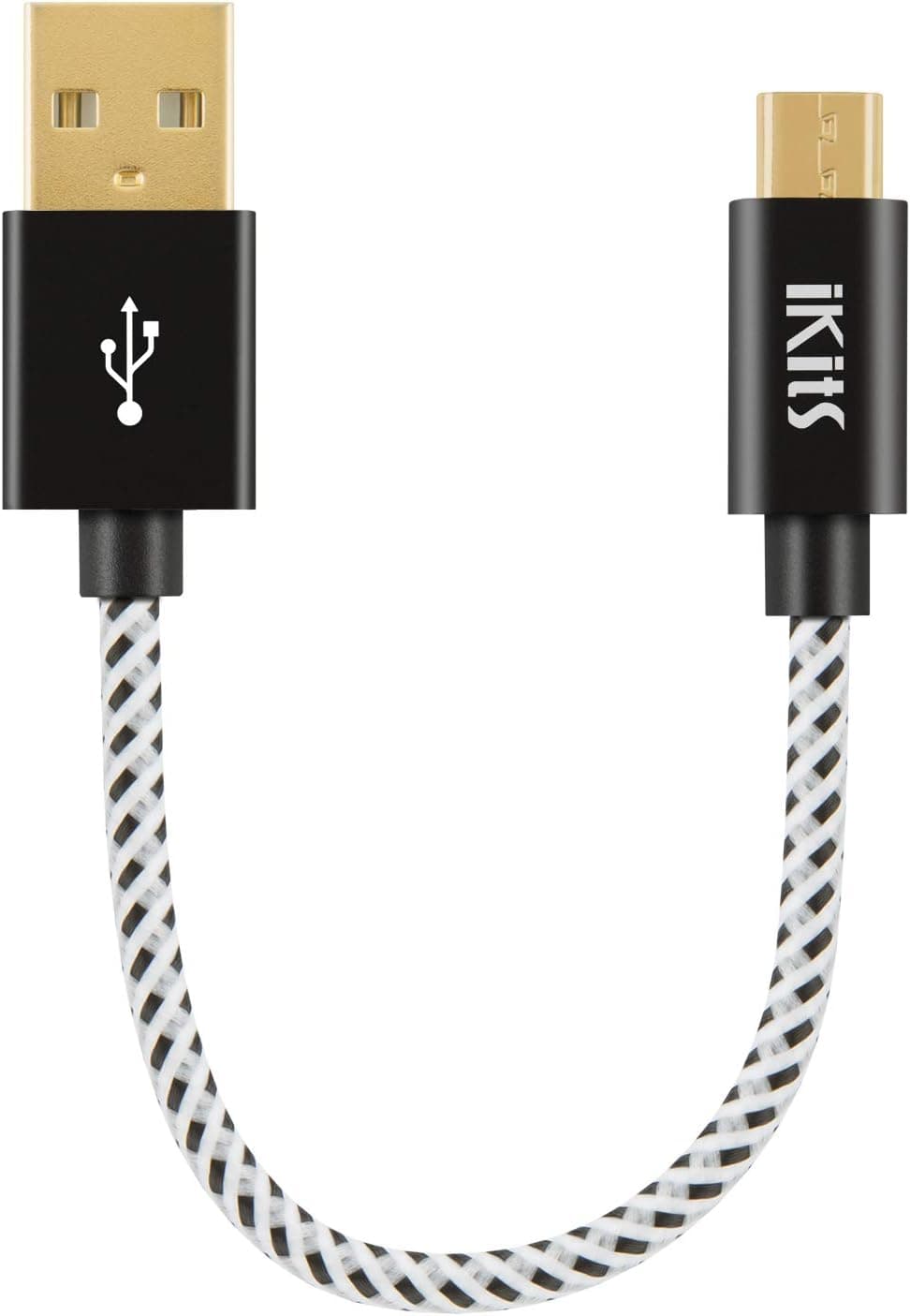iKits Short Micro USB Cable, USB 2.0 A to Micro 24 AWG Triple Shielded High Speed Cable Durable Nylon Braided Sync and Charge Cord Compatible with TV Stick, S7,HTC,LG,HTC,Chromecast,Power Bank 0.5ft
