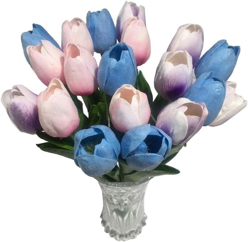 Lampu 20pcs Light Pink Light Purple and Turquoise Artificial Latex Tulips for Party Home Wedding Decoration