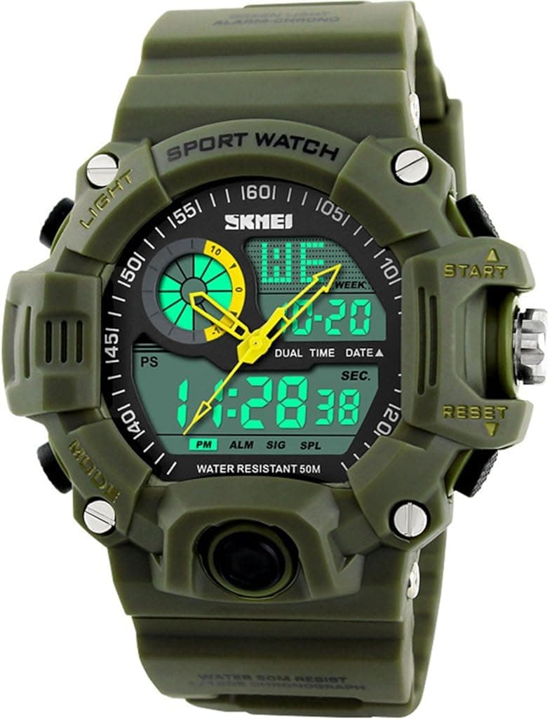 Nollimet Multi Function Military S-Shock Sports Watch Led Light Analog Digital Waterproof Alarm Green
