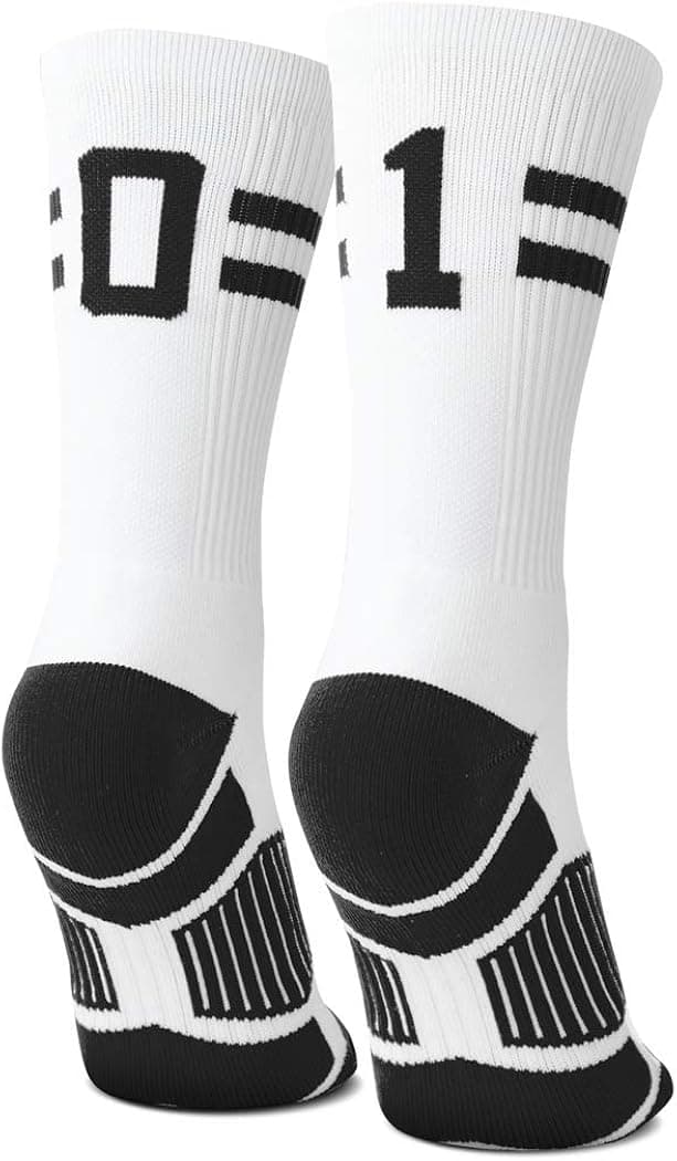 ChalkTalkSPORTS Classic Stripe Team Number Socks | Woven Mid-Calf | White & Black