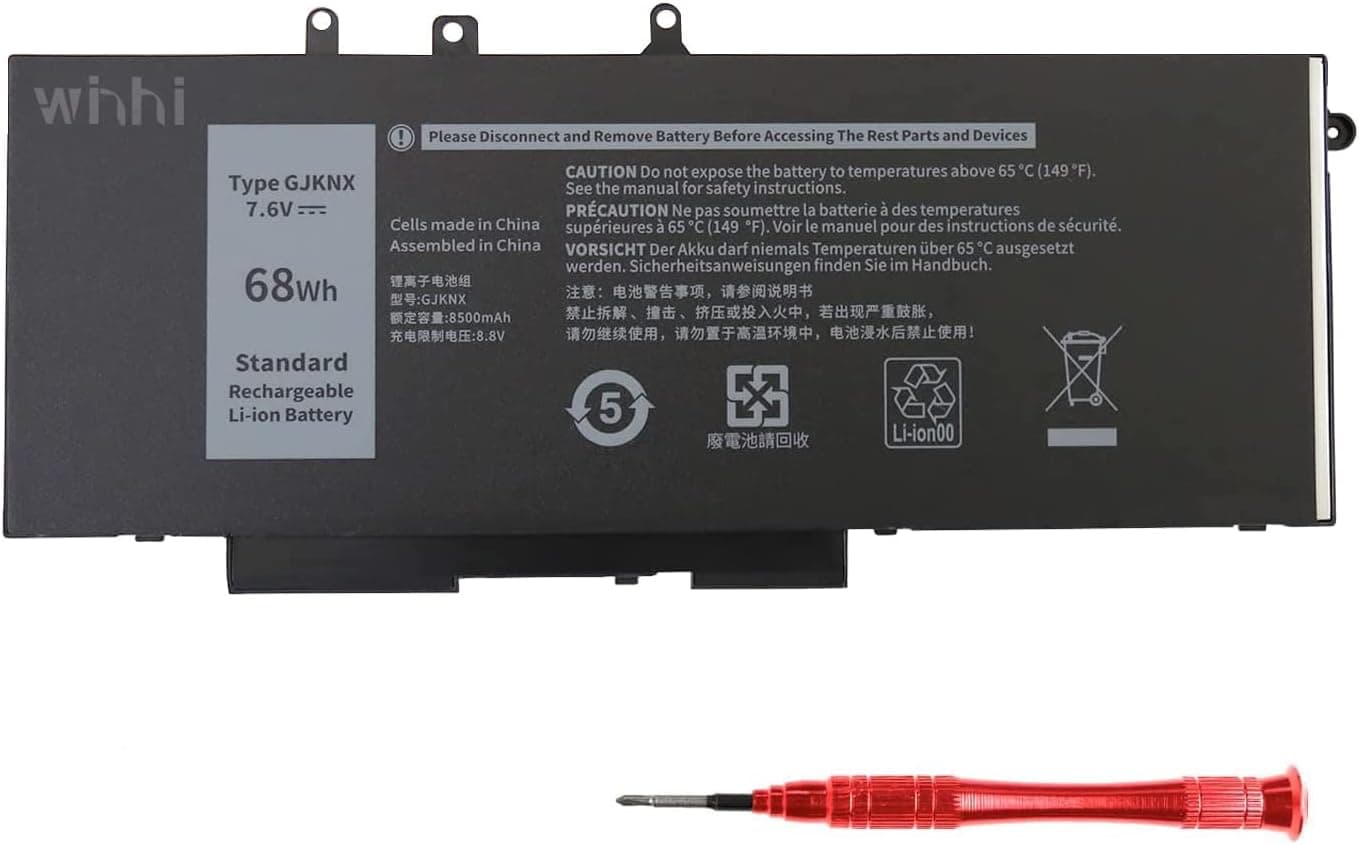 WINHI GJKNX Laptop Battery for Dell Latitude 5280 5288 5480 5488 5580 5490 5590 E5480 E5490 E5580 E5590, Dell Precision 15 3520 3530 Series, 93FTF GD1JP 0GD1JP DY9NT 5YHR4 451-BBZG .7.6V 68Wh.