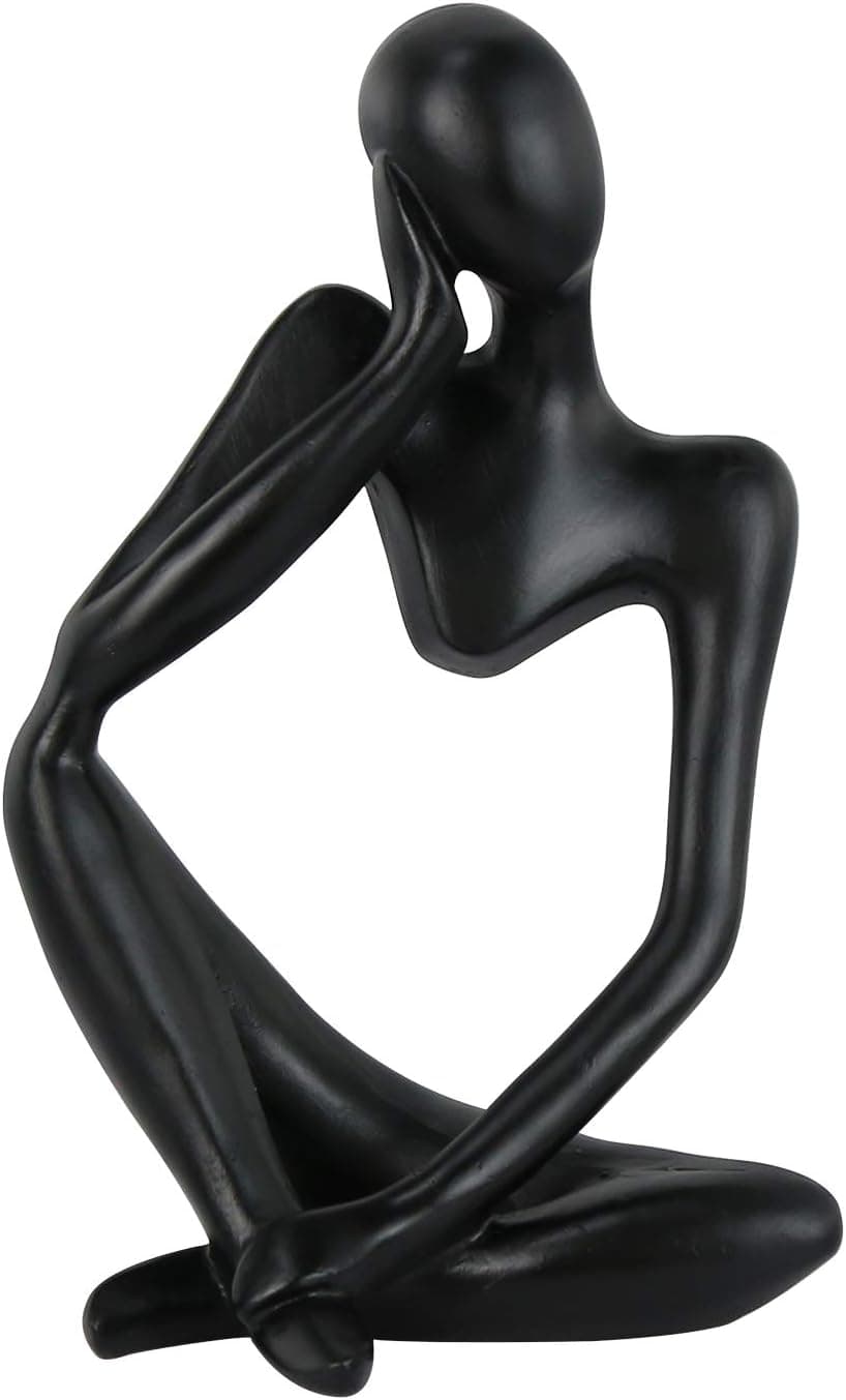 Trycooling Thinker Statue Resin Abstract Sculpture Thinker Man Statue Collectible Figurines Art Home Office Table Desk Bookshelf Decor (Black, Left)