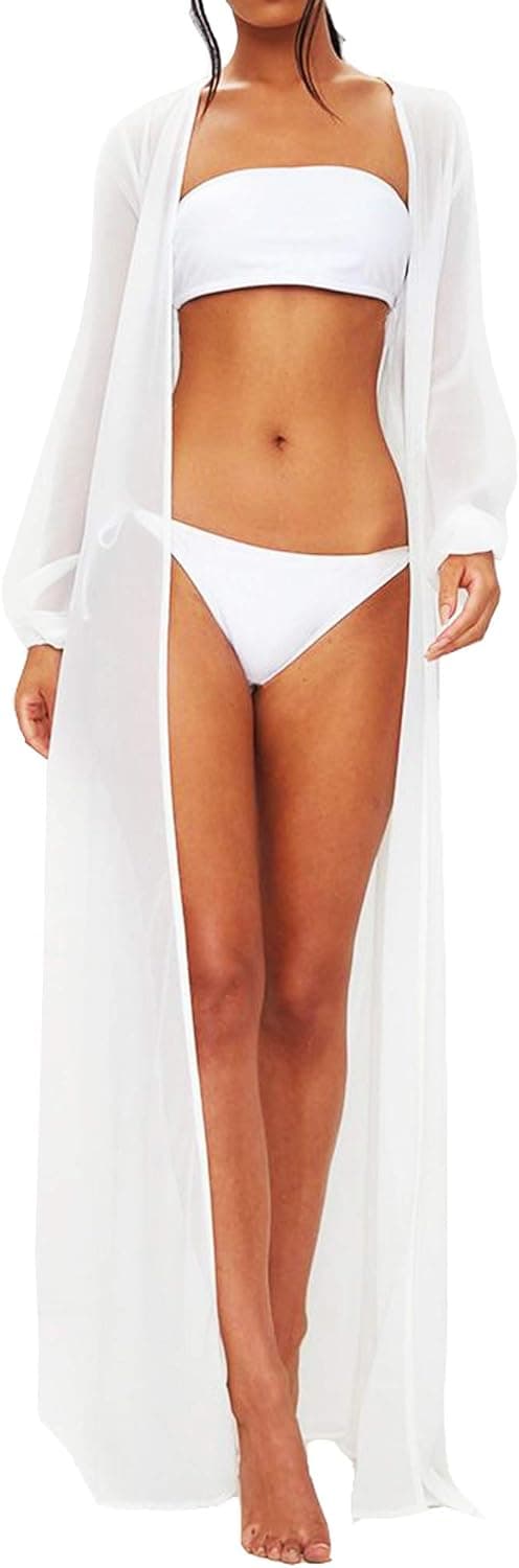 Women Long Cover Ups Maxi Belted Beach Kimono Dresses