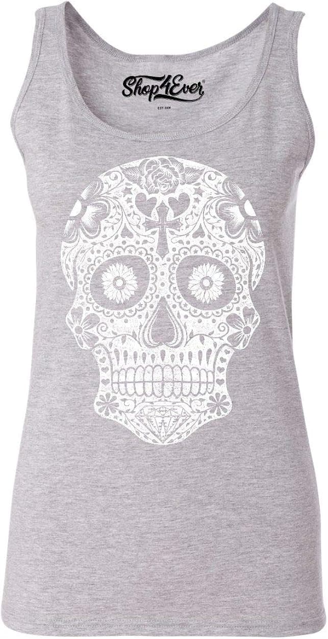 shop4ever® Day of The Dead White Skull Women's Tank Top XX-LargeSports Grey 0