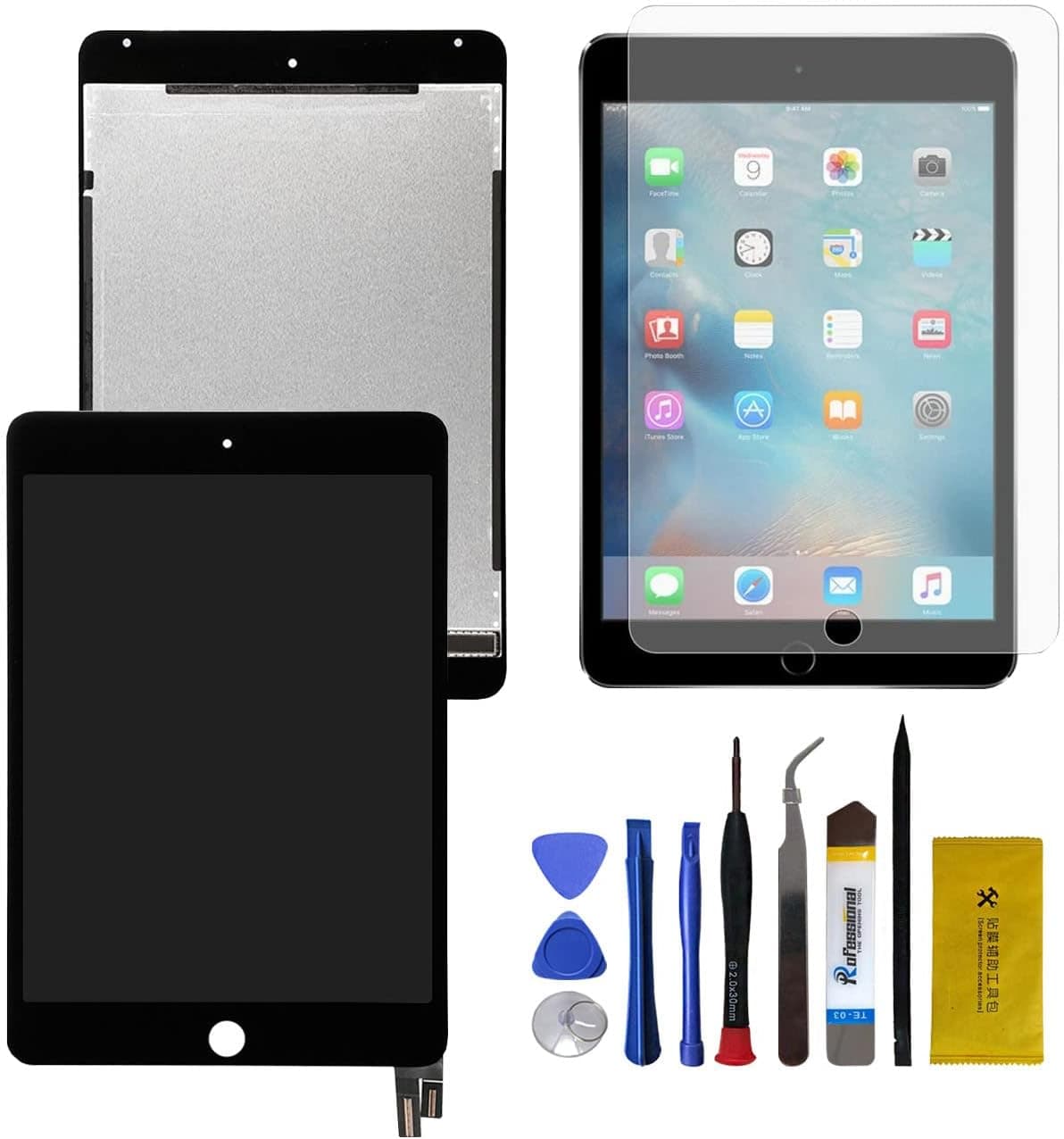ANWARKA LCD Display Touch Screen Digitizer Assembly for IPad Mini 4 A1538 A1550 7.9" Screen Replacement Parts, Without Home Button Front Panel with Free Tool Set and Screen Protector (Black)