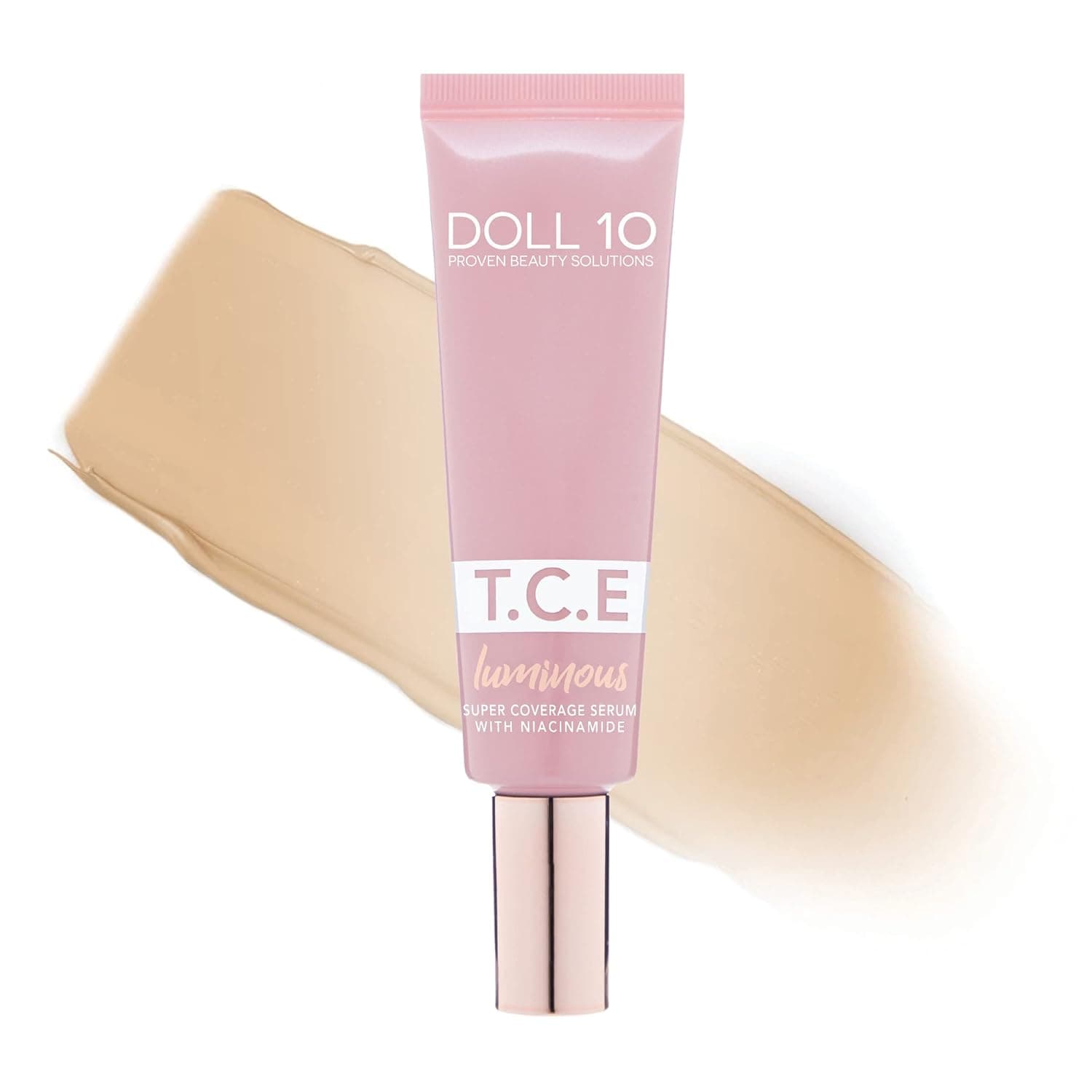 Doll 10 TCE Luminous Super Coverage Serum with Niacinamide - Full Coverage Tinted Foundation Makeup (Light Medium)
