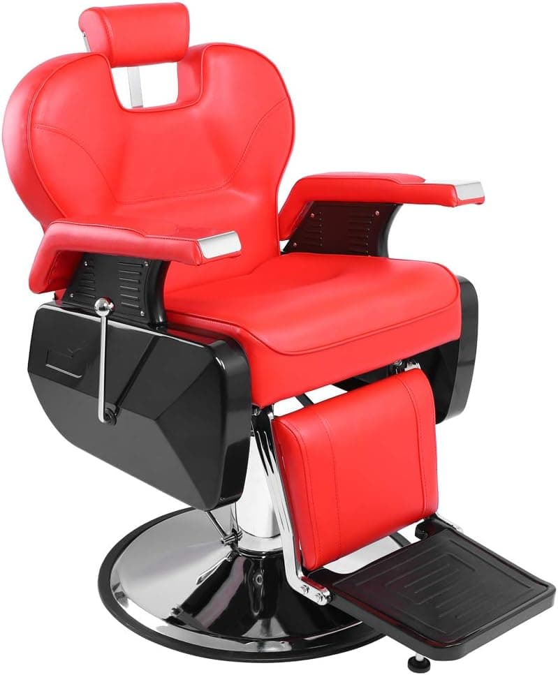Goujxcy Hydraulic Reclining Salon Barber Chair Heavy Duty Barber Salon Spa Equipment with 360 Swivel Deluxe and Hydraulic Pump for Shampoo Facial Massage (Red)