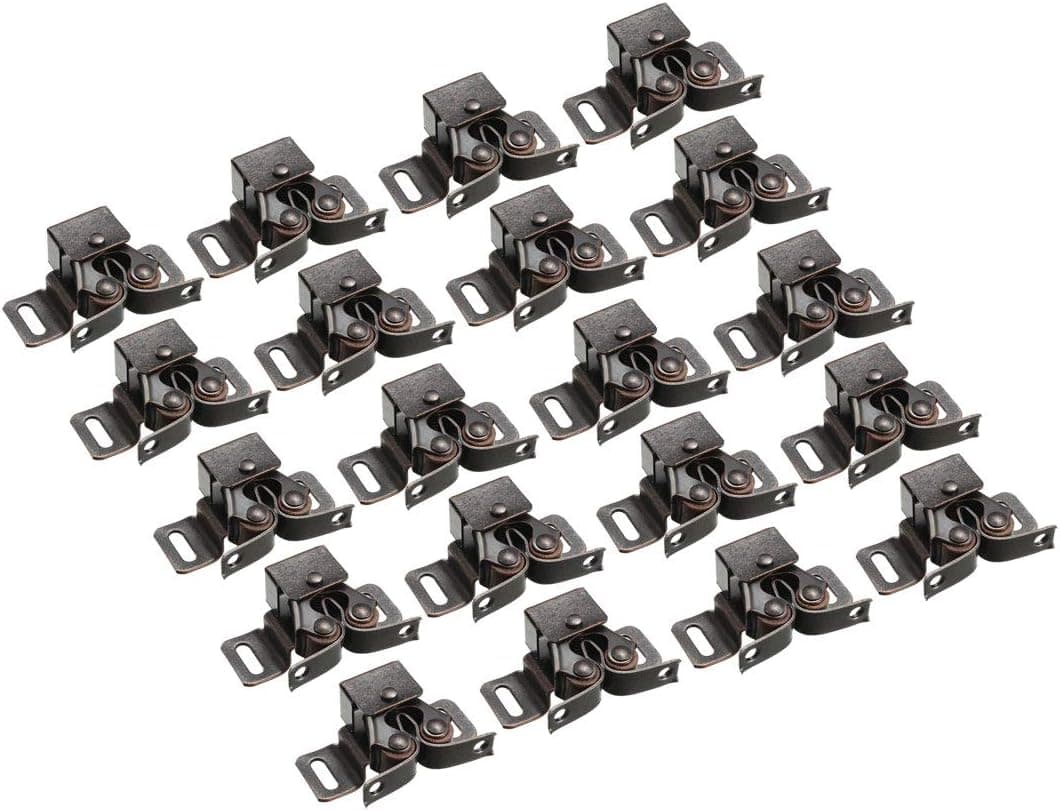 uxcell Retro Cabinet Door Double Roller Catch Ball Latch with Prong Hardware Copper Tone 20pcs