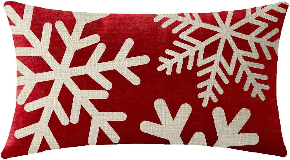 NIDITW Happy Holidays Snowflakes Falling Red Cotton Linen Throw Pillow case Cushion Cover Sofa Chair Decorative Rectangle 12x20 Inches…
