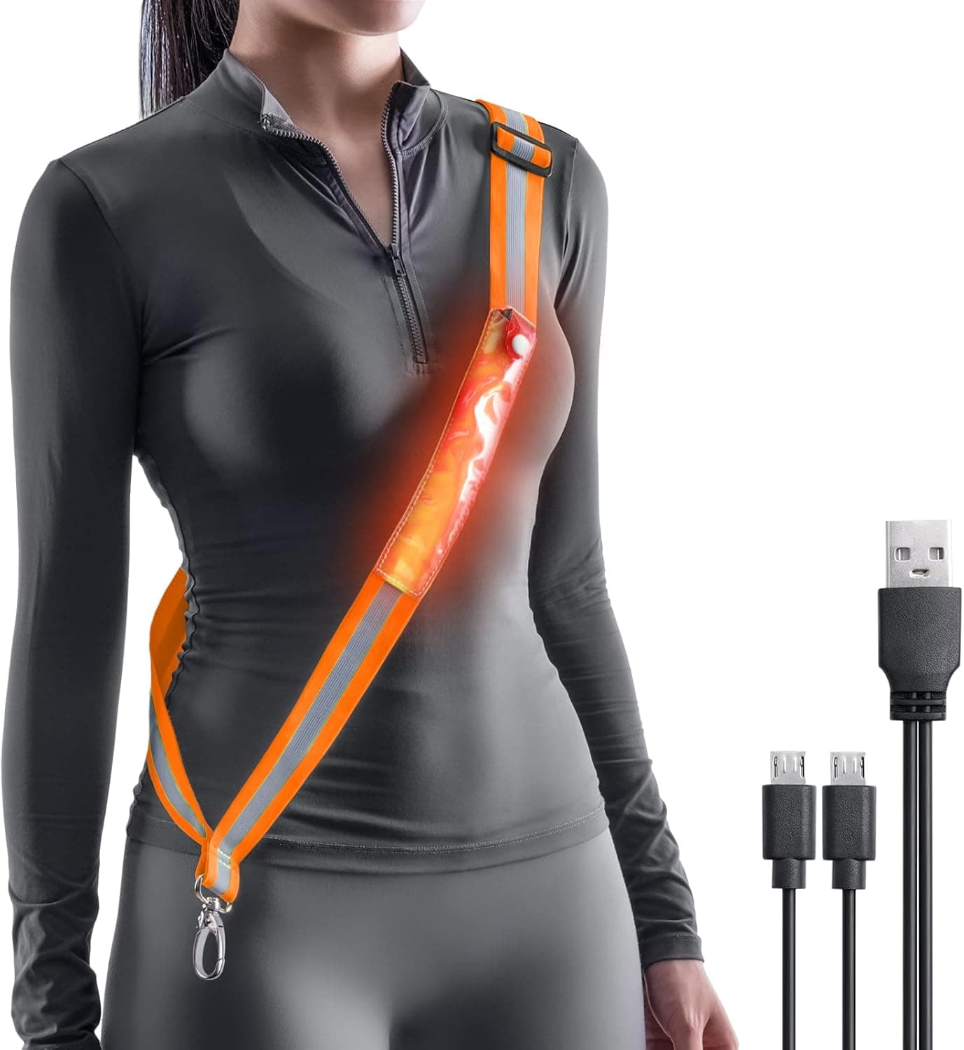 Todoxi LED Belt Reflective Sash for Walking at Night, High Visibility Adjustable Night Running Safety Gear Rechargeable LED Light Up Running Belt Reflective Gear for Runners Walkers Men Women