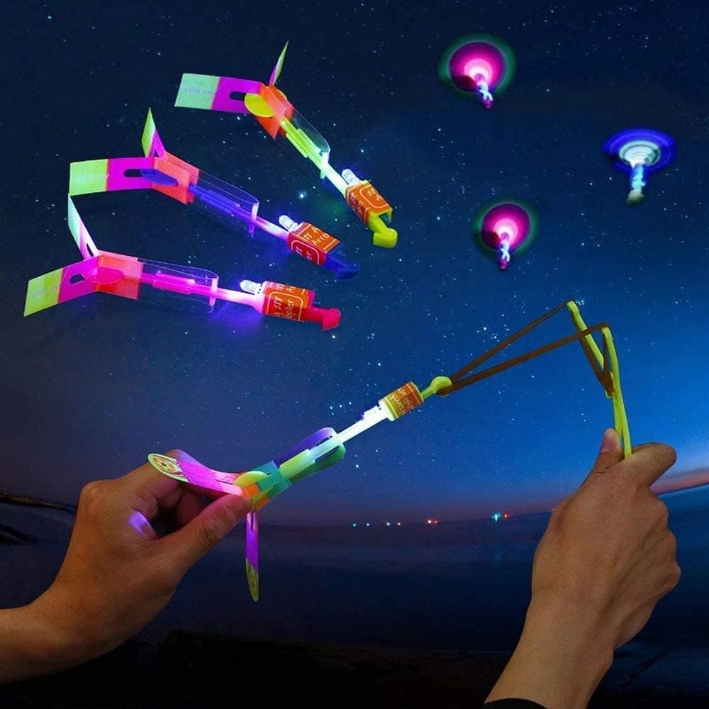 LED Flying Toy, 10 PCS Amazing Led Light Slingshot Flying Copters, Slingshot Helicopters Slingshot Copters Toy for Kids, Birthdays Thanksgiving Christmas Day Gift Outdoor Game for Children Kids
