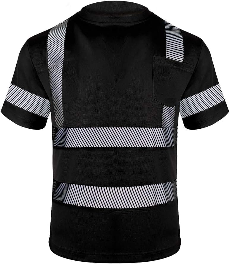 FONIRRA Hi Vis Safety T Shirt for Men Class 2 ANSI Reflective High Visibility Short Sleeves Work Shirt (Black,5XL