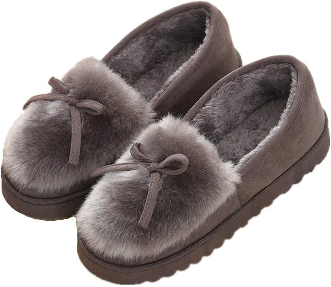 Sisttke Women Cozy Faux Fur House Slippers Moccasins Ladies Breathable Indoor Outdoor Comfort Loafer Shoes Grey