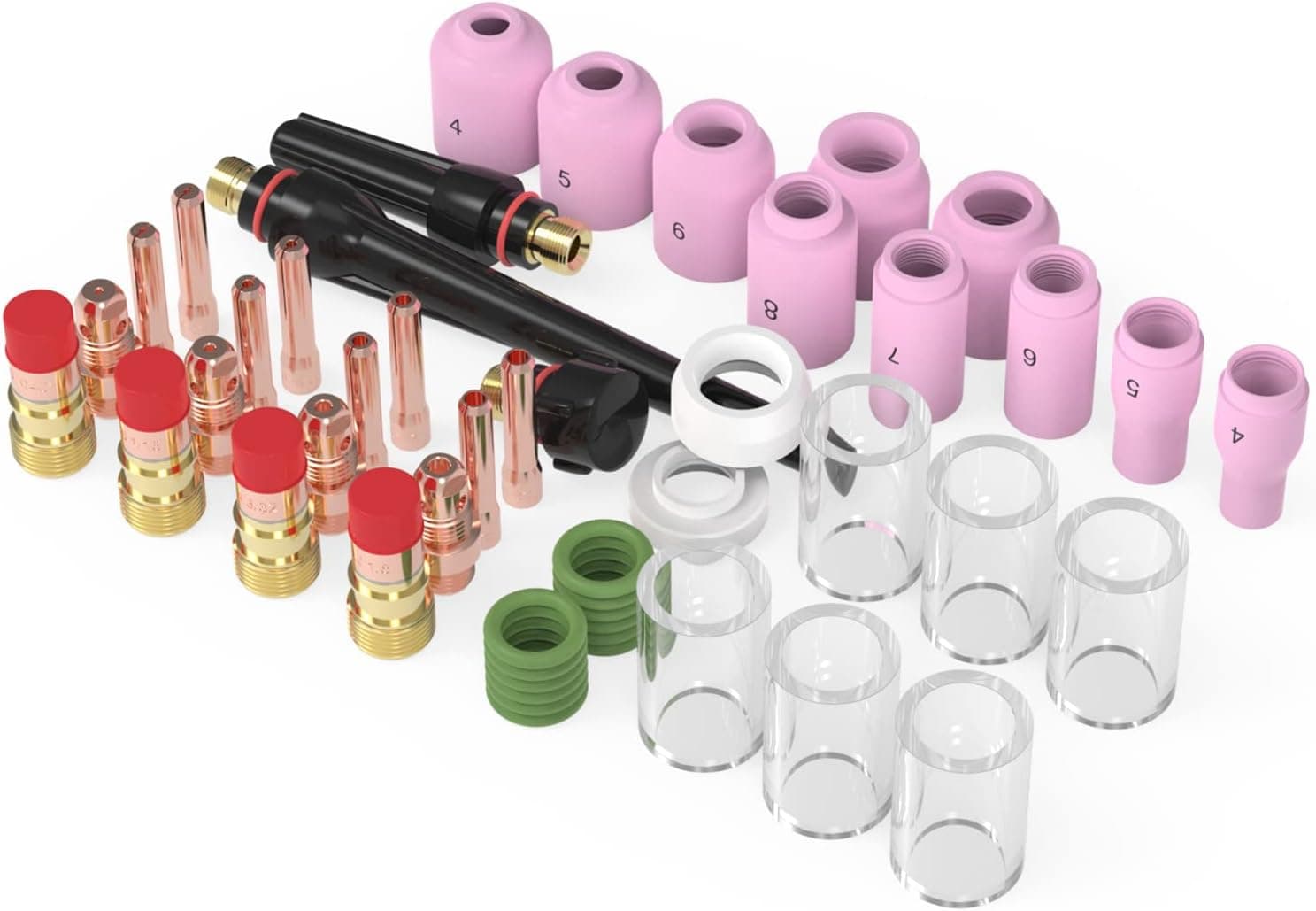 YESWELDER 49Pcs TIG Welding Torch Stubby Gas Lens #10 Pyrex Glass Cup Kit For WP-17/18/26