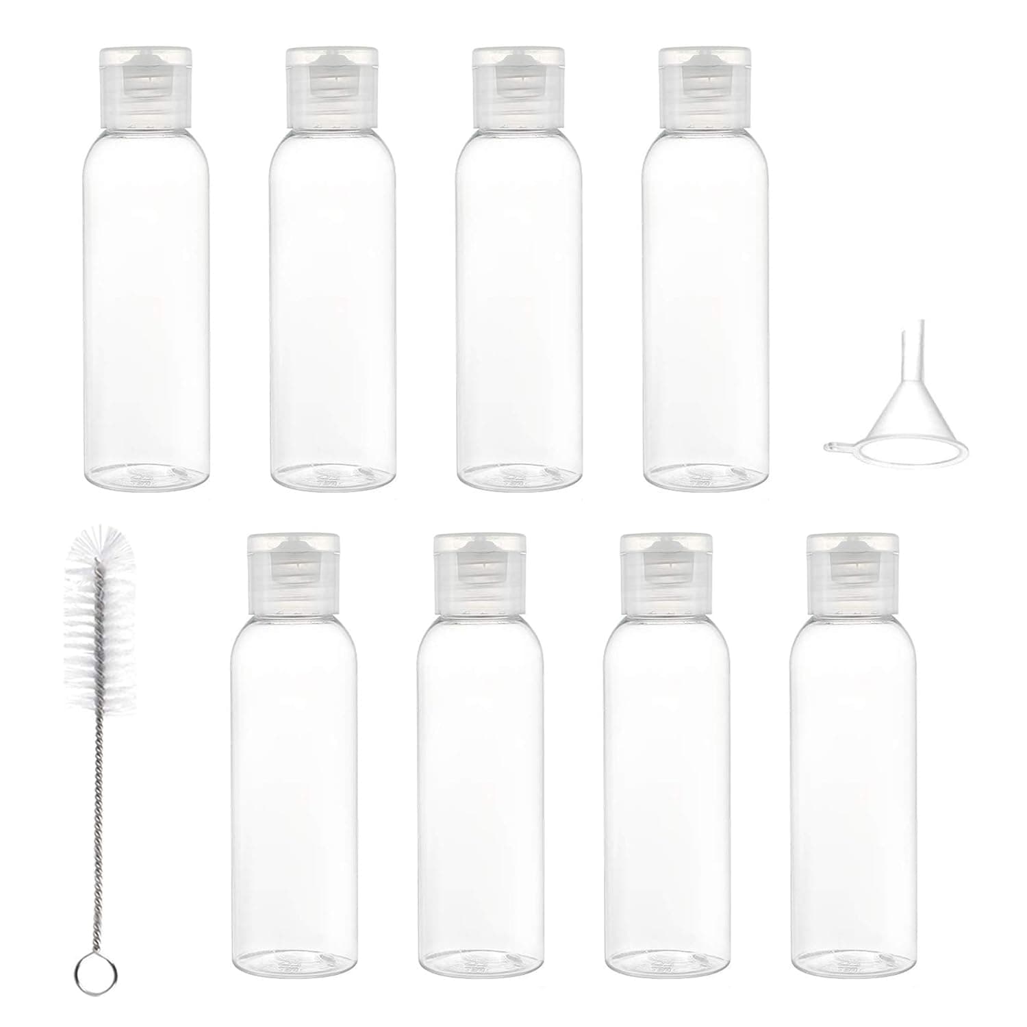 Miukada 2 Ounce/60ml, Set of 8 Plastic Empty Bottles with Flip Cap, Refillable Cosmetic Bottles, Air Flight Travel Bottles for Shampoo, Liquid, Toner, Lotion and Cream