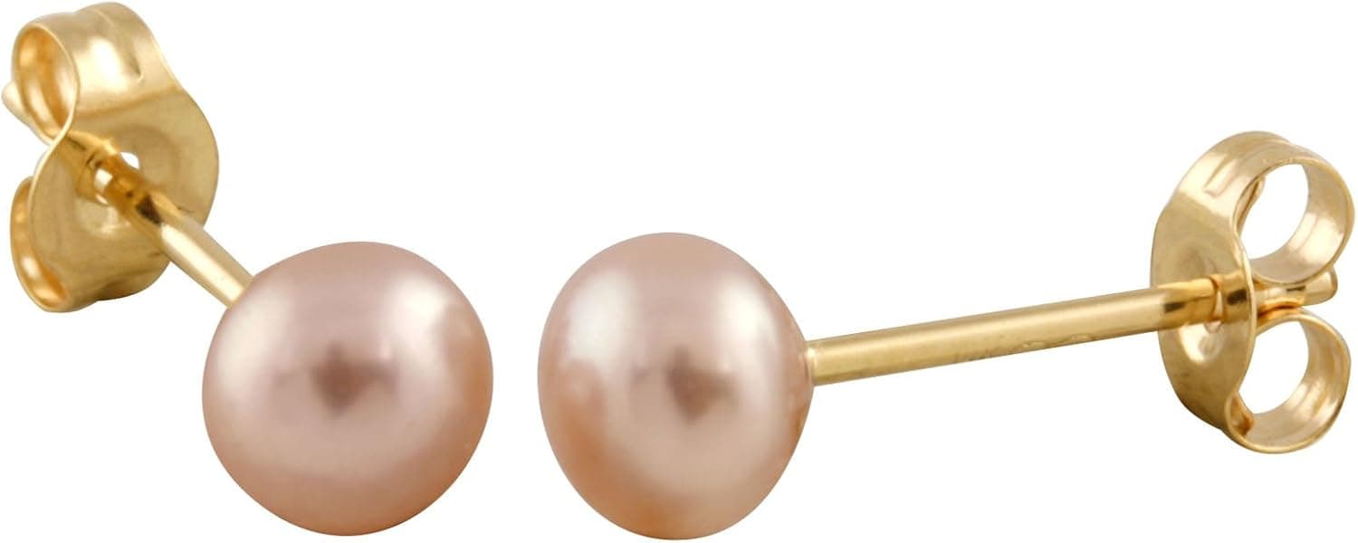 14K Gold Handpicked AAA Quality Button Natural Lavender Purple Freshwater Cultured Pearl Stud Earrings Set for Women