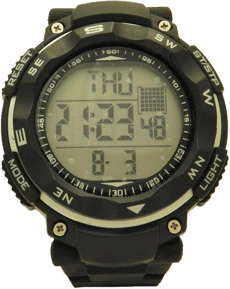 Black Large Silicone Digital Day and Date Display Compass Meter Style Digital Watch