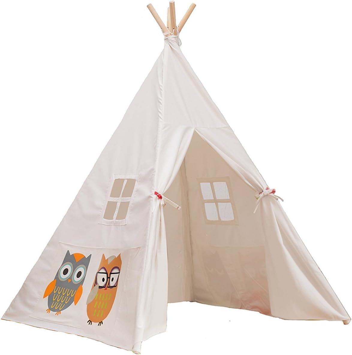 Lubber Kids Canvas Teepee Play Tent Portable Playhouse owl (White)