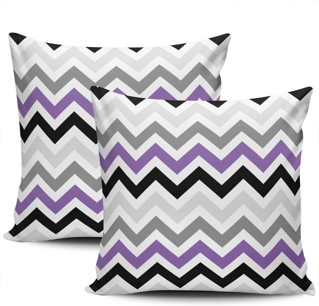 LEKAIHUAI Home Decoration Throw Pillow Cases Covers Purple Black Gray Chevron Zigzag Pillowcases European Two Sides Print 26x26 Inches Set of 2