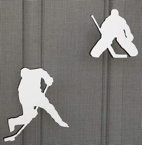 DCentral Hockey Players Screen Magnet Décor, Multipurpose, Double-Sided, Helps to Stop Walking into Screens, Covers Small tears in Screens, Not for roll-up Screens, Size Varies Between 6" and 5"