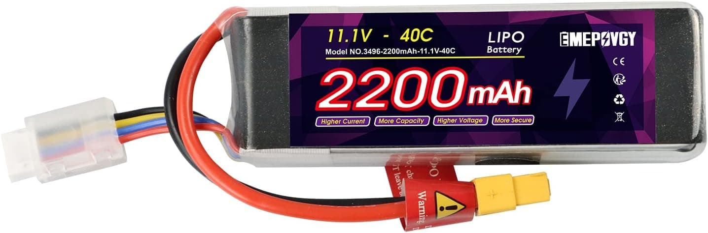 EMEPOVGY 3S Lipo Battery Pack 2200mAh 11.1V 40C with XT60 Plug for FPV Drone Quadcopter RC Airplane Aircraft