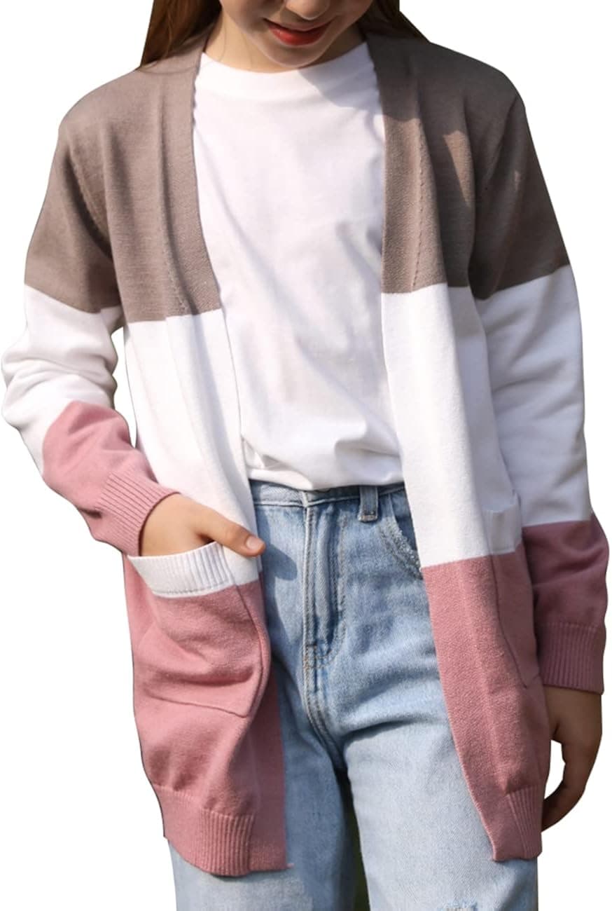 ADUKIDE Girls Open Front Knit Cardigan Sweater Long Sleeve Batwing Coat Casual Outwear with Pockets 6-13 Years