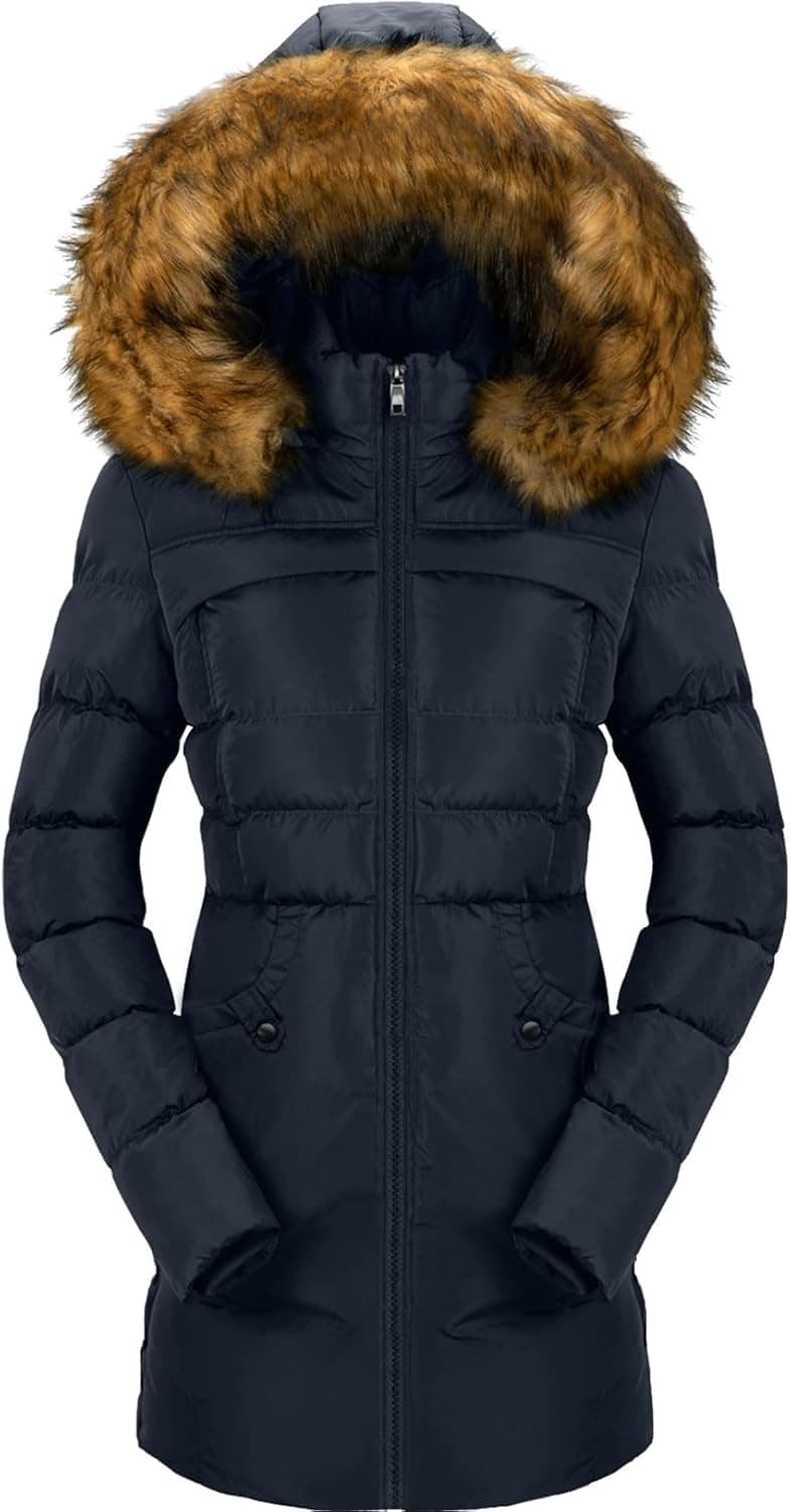 CHERFLY Women's Winter Puffer Coat Heavy Warm Long Parka Down Jacket with Fur Hood