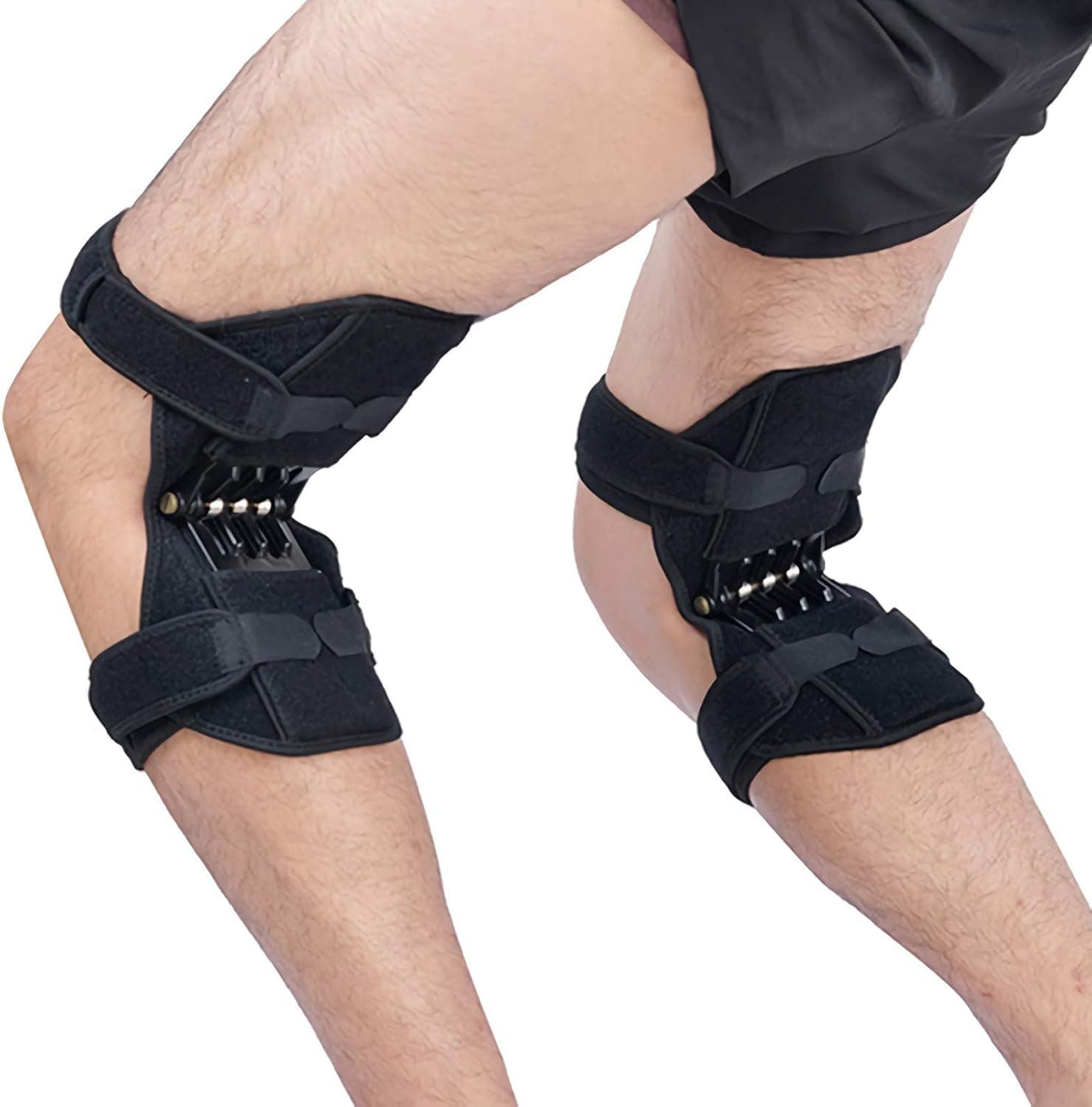 Joint Support Knee Pads Knee Patella Strap Non-Slip Power Knee Stabilizer Pads Lift Spring Force Knee Booster Tendon Brace (Black 2pcs)