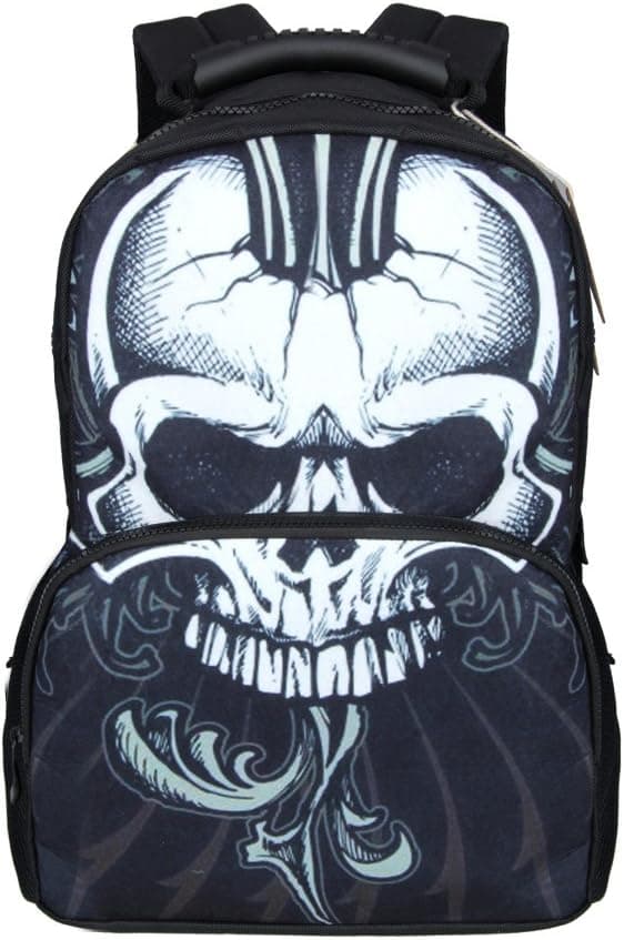 Koolertron Boys Girls 3D Skull Crossbone Print Daypack Backpack School Bag Multicoloured for School Camping Travel Fits 13 Inch Notebook Laptop,Ipads and Samsung Tablet (Black)