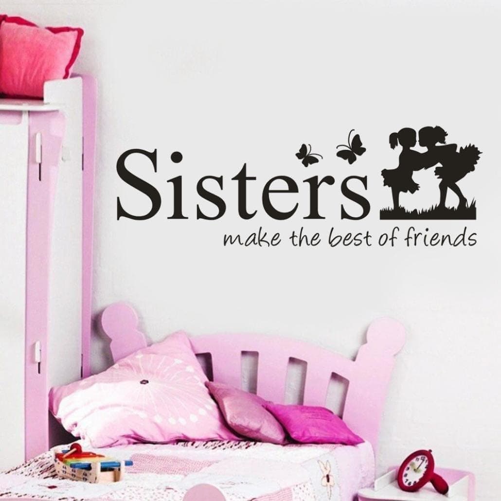 Neartime Sisters Wake The Best of Friends PVC Wall Sticker Home Decor DIY Art (28cm×10cm ×5cm, Pink)