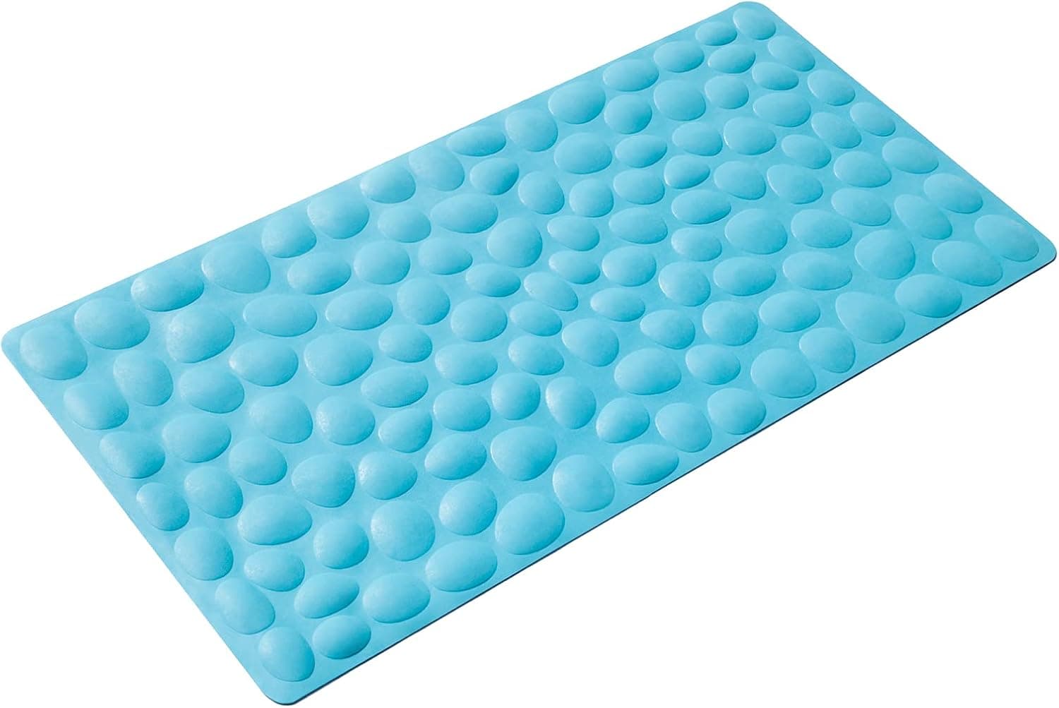 LOIOFOE Non Slip Bathtub Mat Soft Rubber Tub Mat Extra Long Bath Mats Comfortable Feet Feeling Bathroom Cushion Bathmat with Strong Suction Cups (Blue, 15.75x31.5inch)