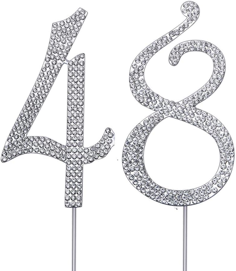 MAGJUCHE Silver 48" Crystal Cake Topper, Number 48 Rhinestones 48th Birthday Cake Topper, Men or Women Birthday or 48th Anniversary Party Decoration Supply