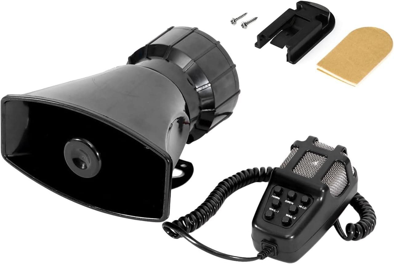 PARTOL Car PA System Truck Siren Horn 7 Tone Sound with Mic PA Speaker Vehicle Siren Megaphone Speaker 100W 12V Emergency Sound Amplifier with Microphone Fire Ambulance Hooter Traffic Sound
