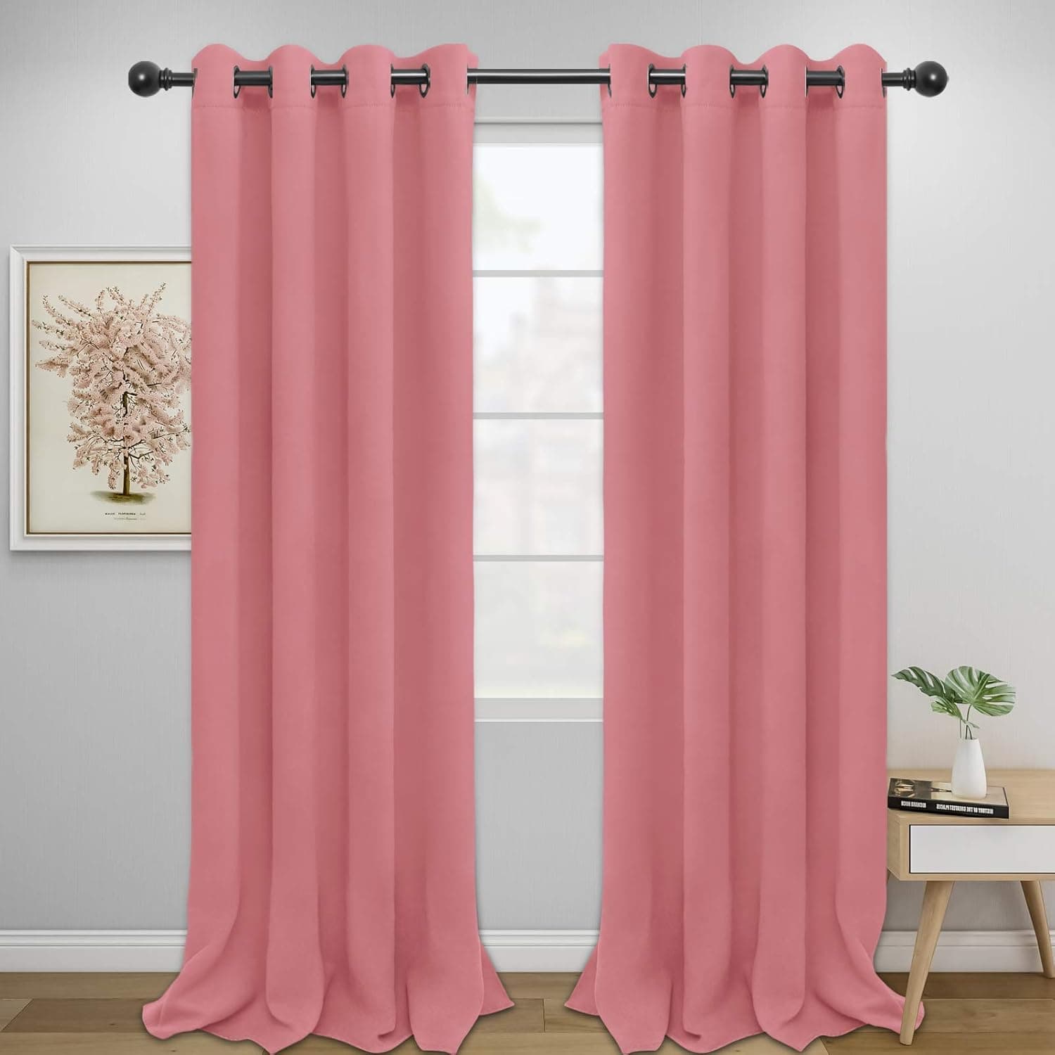 Easy-Going Blackout Curtains for Bedroom, Solid Thermal Insulated Grommet and Noise Reduction Window Drapes, Room Darkening Curtains for Living Room, 2 Panels(52x108 in,Pink)